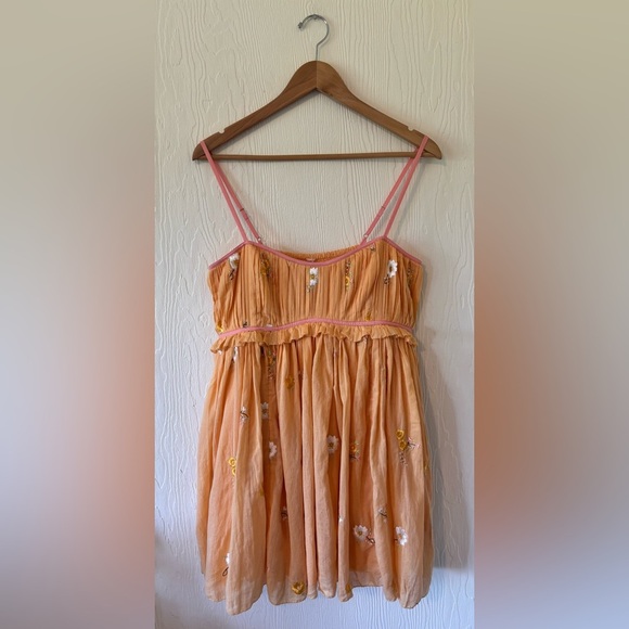 Free People Alana Babydoll Floral Apricot Peach Mini Strappy Sundress Dress - Picture 13 of 17